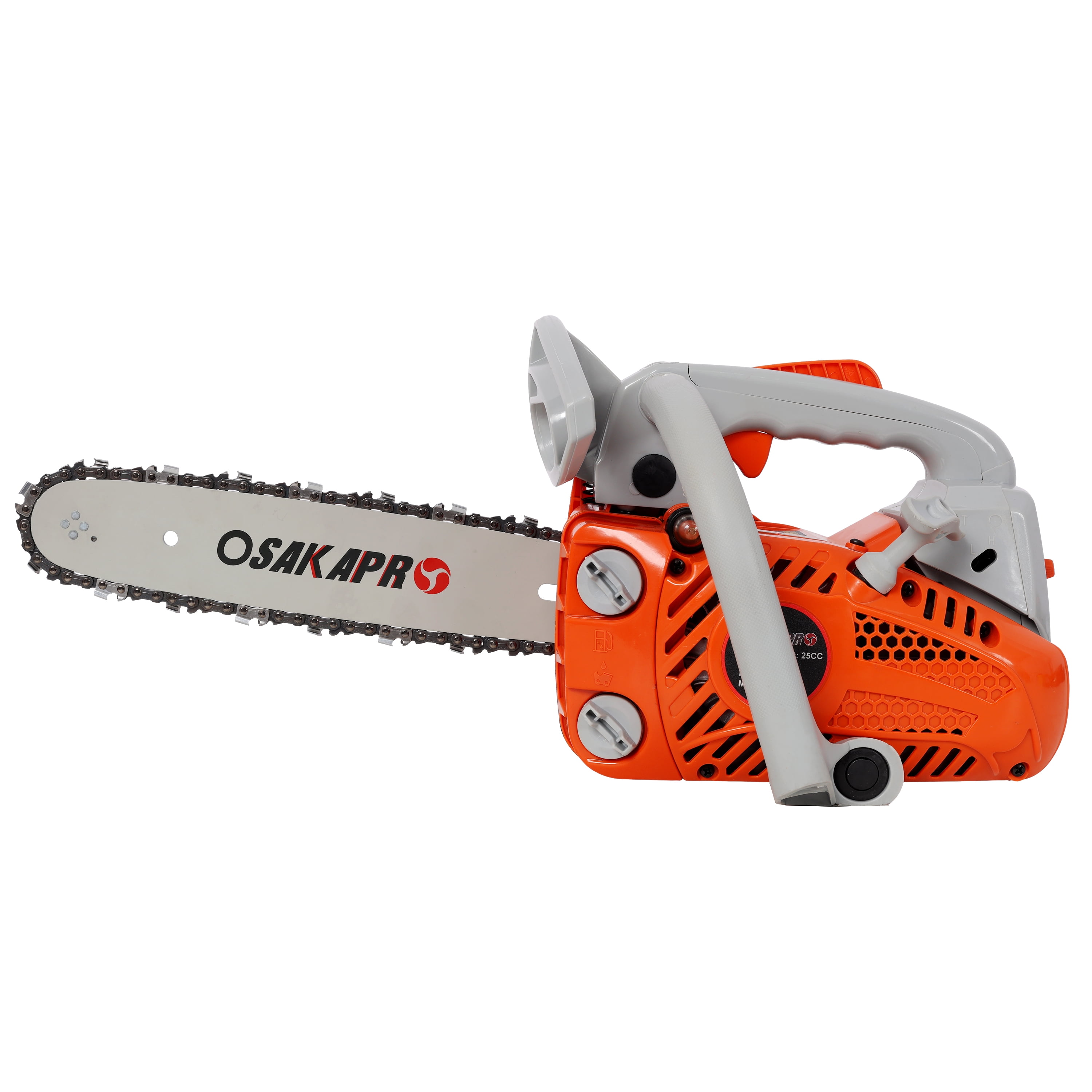 12-Inch Gasoline Chainsaw with 25cc 2-Cycle Engine and Anti-Vibration System, Gas Chain Saw and Wood Cutting Tool for Tree Cutting, Orange