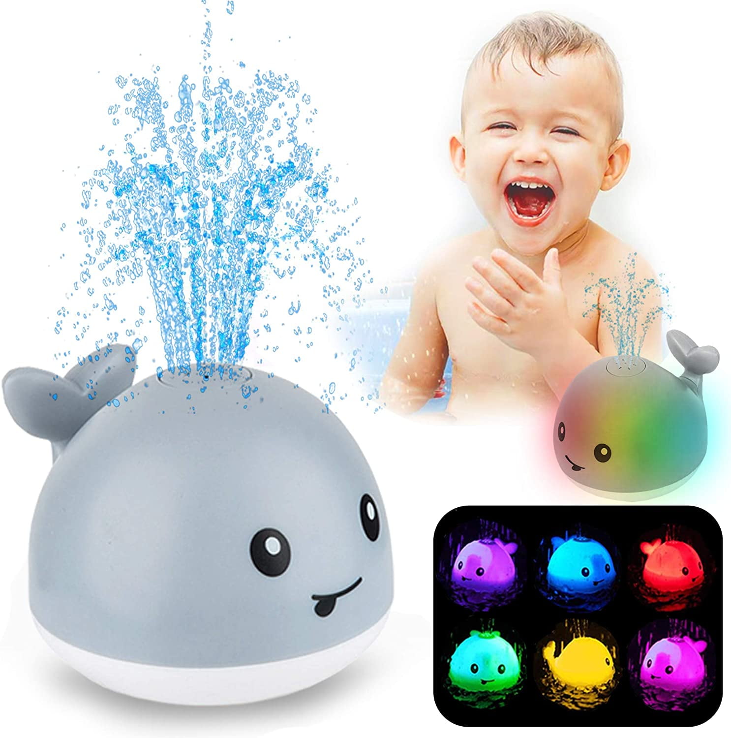 Addmos Baby Bath Toys for Boys Girls Kids Toddlers Bathtime Toys Birthday Gifts White 2 x Whale Water Spray Baby Bathtub Toys with Lights One Pair 