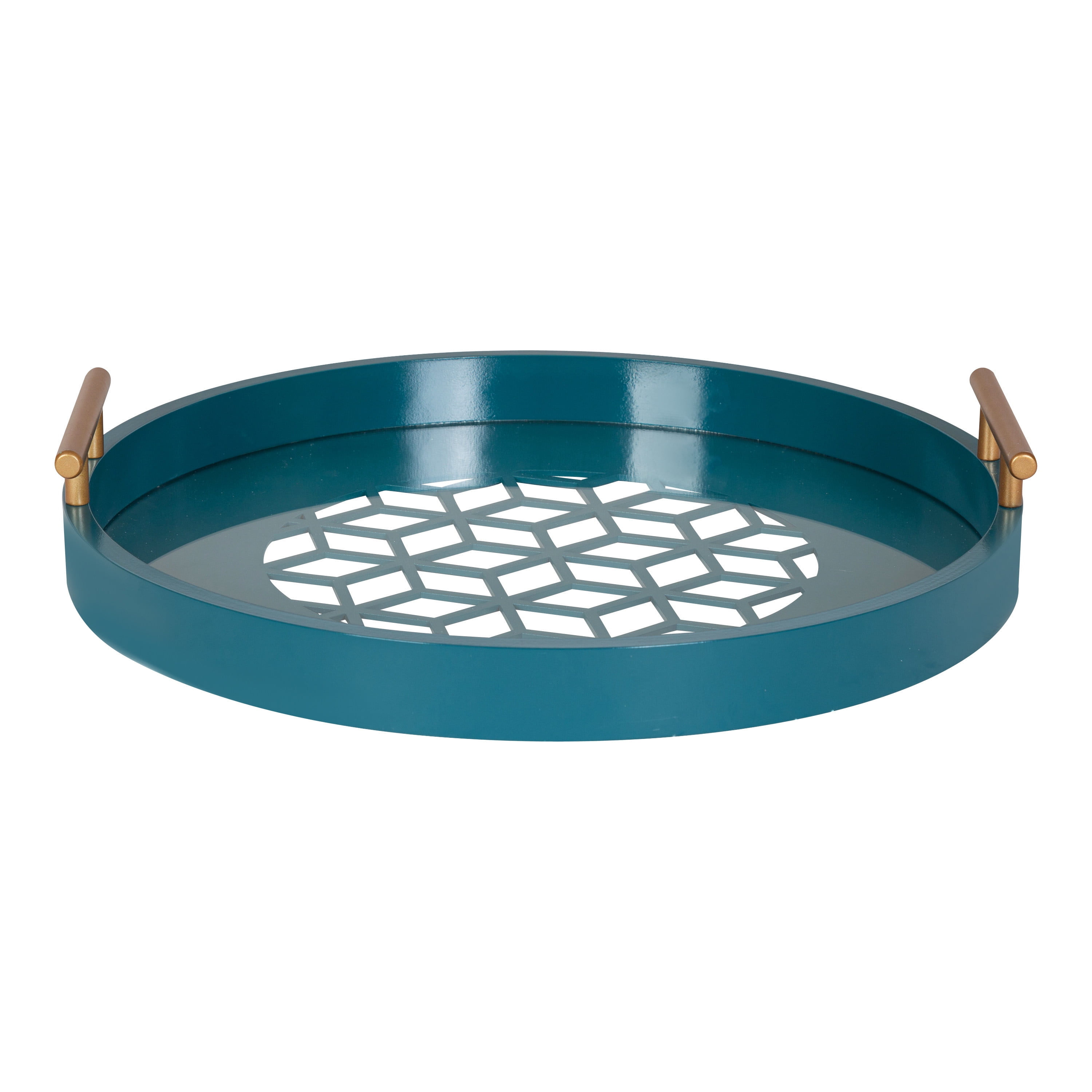 Kate and Laurel Caspen Modern Round Tray, 15.5 inch Diameter, Teal, Decorative Tray for Storage and Display