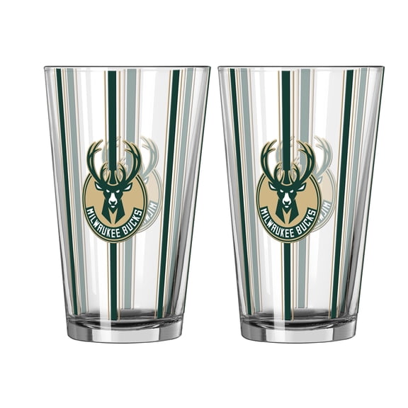 Logo Brands Milwaukee Bucks Two-Piece 16oz. Striped Pint Glass Set