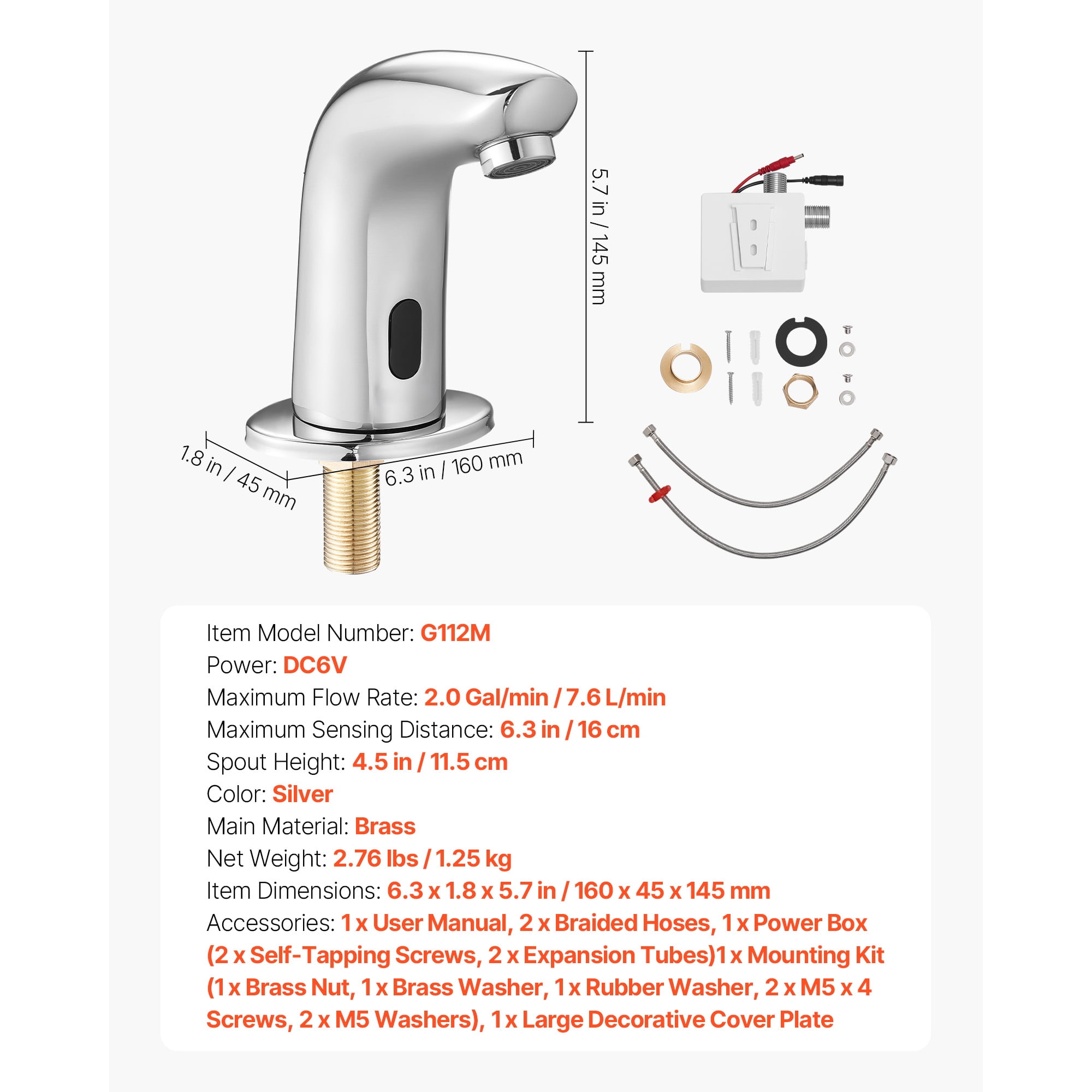 KFFKFF Touchless Bathroom Sink Faucet with Motion Sensor, Automatic Cold Water Restroom Faucet with Hole Cover Plate, Battery Powered for 9/16 in Pipe, Chrome Finish