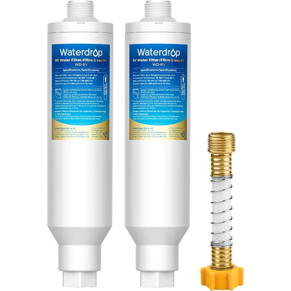 Waterdrop RV Water Filter, RV Inline Hose Water Filter with Hose Protector, Garden and Camper Water Filter, NSF Certified, Greatly Reduces Chlorine, Bad Taste, Odor, 2 Pack