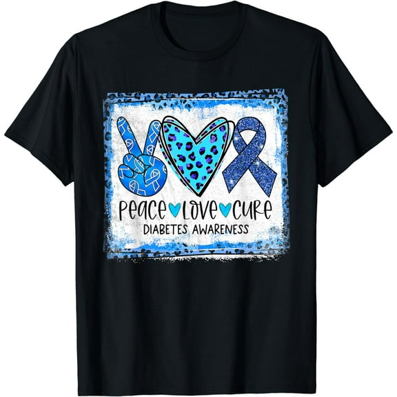 Peace Love Cure Blue Ribbon T1D Type 1 Diabetes Awareness T-Shirt