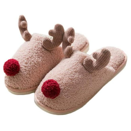 

Panda Superstore PL-CLO15342831-DORIS02684-RP Christmas Gift Cute Pink Elk Winter Warm Plush Slippers
