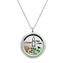 A Teacher Takes A Hand ... Touches A Heart Stainless Steel Locket Pendant Floating Charms Necklace - Special Teacher