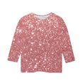 thumbnail image 5 of JTSRKL Kids Girls Summer Sparkly Tops Dressy Casual Summer 3/4 Sleeve Round Neck Graphic Tunic Blouse Trendy Soft Cotton Outfit Glitter Tees Shirt Multicolor#14 5-6 Years, 5 of 6