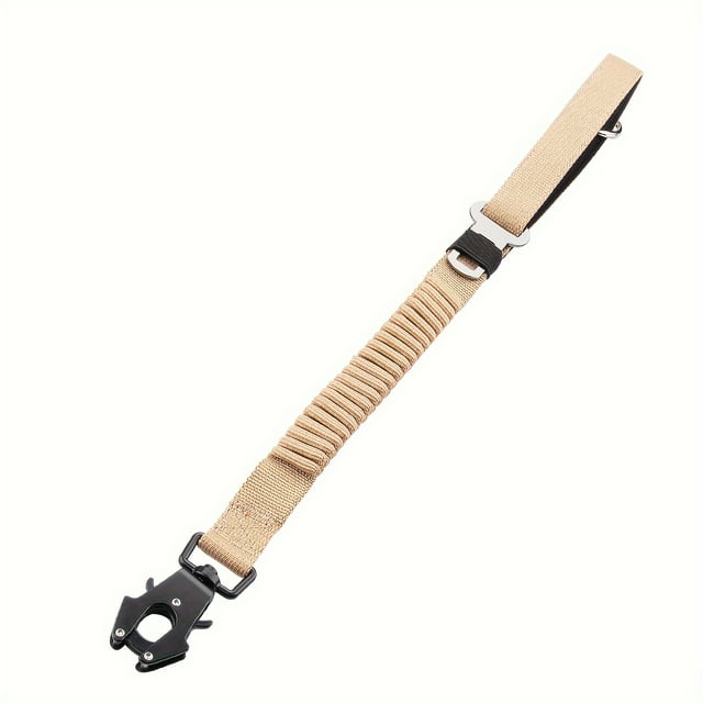 YOPTOP 1pc Adjustable Elastic Short Dog Leash Stretchable Nylon With Reflective Stripes Padded Handle Safety Buckle And Frog Clip Durable Quick Attach/Release Clip Ideal For Training,Khaki