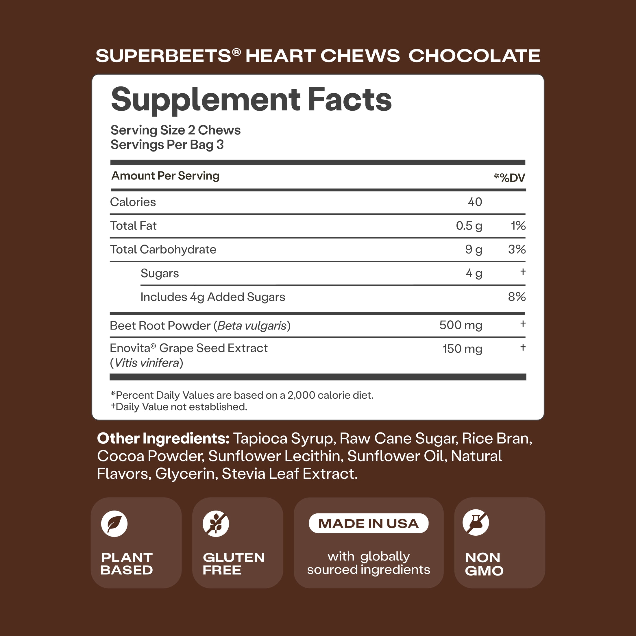 HumanN SuperBeets Heart Chews Chocolate Flavored 6ct
