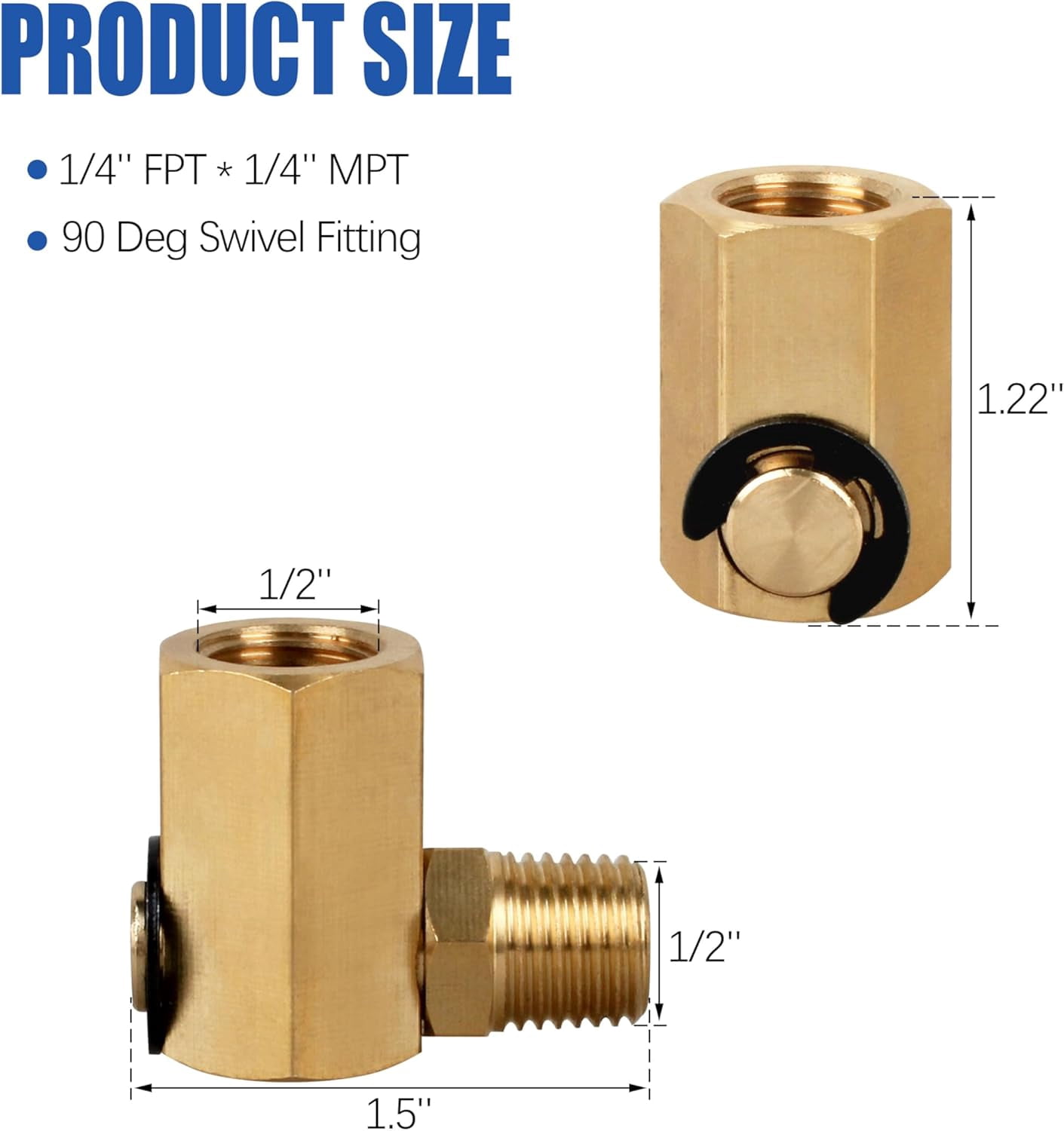 MKEUDQ-50310 Swivel Joint for Side Roll Fan Air Hose Reel 1/4 "FPT 1/4" MPT 90 Degree Air Hose Joint Brass Replacement Part