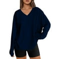 thumbnail image 1 of Oversized Sweatshirt Women, V-Neck Long Sleeve Pullover Tee Tops, Casual Loose Solid Color Stretch Fall Shirt, 1 of 6