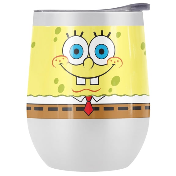 Spongebob Official Spongebob Smiling Face 12 oz Stemless Tumbler, Stainless Steel Travel Cup|Lake Tumbler|Insulated with Leak Resistant Slide-Lock Lid