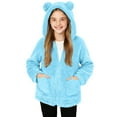 thumbnail image 1 of Abrigo de invierno para niños con forro polar de color liso, manga larga, capucha y cremallera, bonita blusa abrigada con bolsillo grande para niñas, top de poliéster, 1 of 8