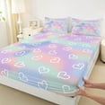 thumbnail image 3 of Homewish Cute Heart Print Twin Sheet Sets,Loves Pattern Twin Fitted Sheet,Pink Purple Blue Ombre Flat Sheet For Girls Kids,Microfiber Bedroom Decor,3 Pieces, 3 of 7