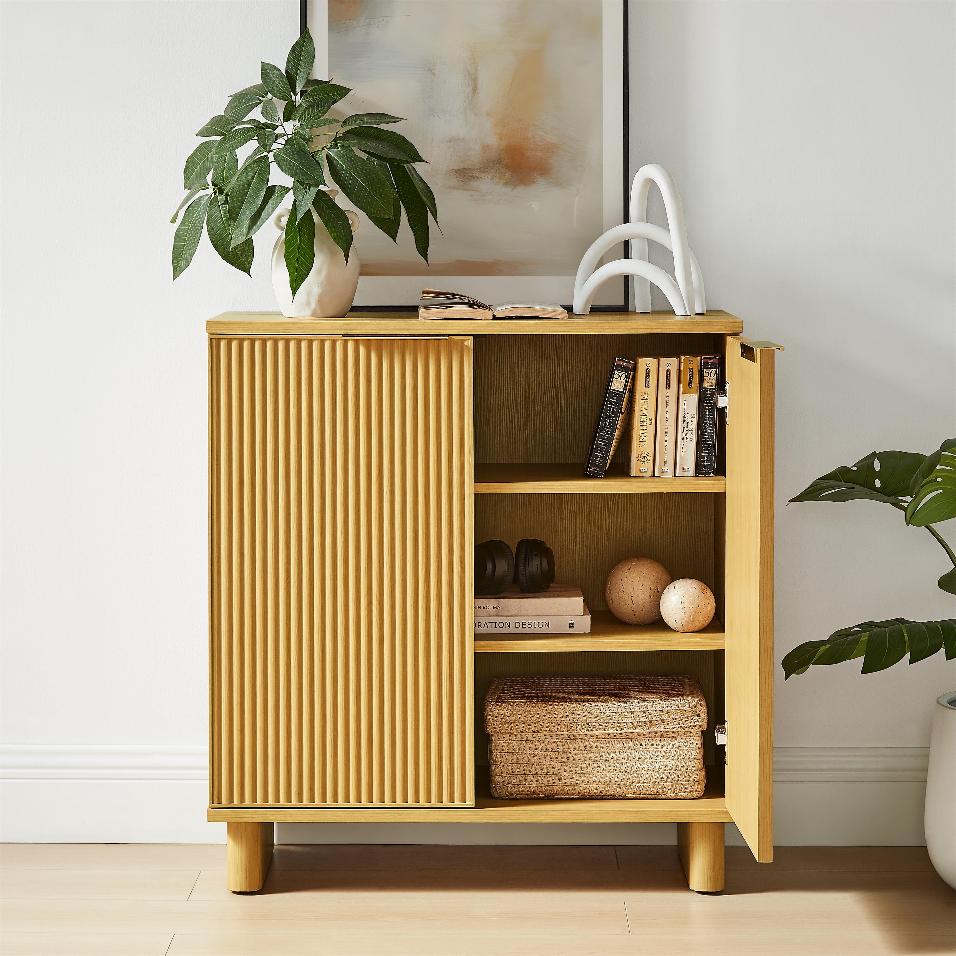 Better Homes & Gardens Lillian Fluted Accent Cabinet, Natural Pine Finish