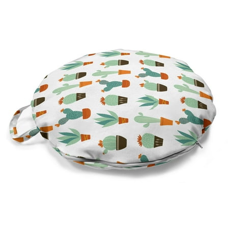 

Floral Round Floor Cushion with Handle Cacti and Succulent Plants on Plain Backdrop Decorative Pillow for Living Room & Dorms 18 Round White Multicolor by Ambesonne