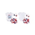 thumbnail image 3 of Aojekbee Baby Girls Outfits Letter Print Short Sleeve Romper with Baseball Pattern Shorts and Headband 3Pcs Set, 3 of 10