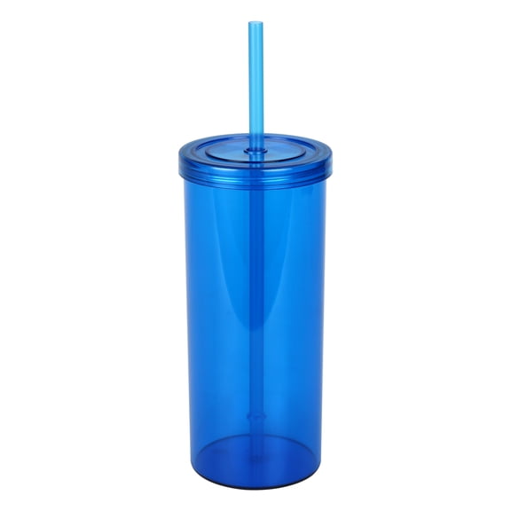 Mainstays 20oz Plastic Blue Tumbler with Screw Top Lid and Straw