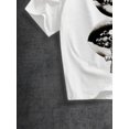thumbnail image 4 of Women's Oversized White T-Shirt with Black Double Lips Graphic, Loose Fit Casual Tee Top, 4 of 7