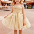 thumbnail image 2 of VNKIDY Girls Carnival Dress Kids Solid Color Sleeveless Dress Pearl Strap Star Decor Ruched Bodice Tulle Dress For Party Holiday Special Occasions Daily Wear Soft Dress, 2 of 9