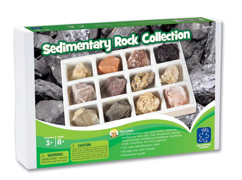 Educational Insights Sedimentary Rock Collection, Ages 8 and Up, 12 Specimens in a Handy Storage Tray