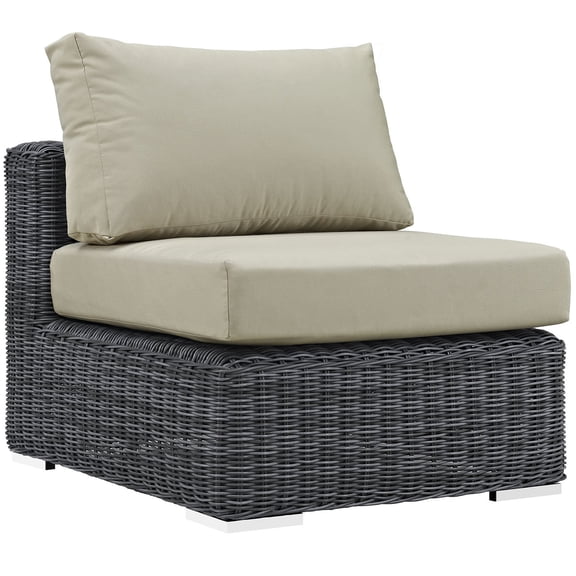 Pemberly Row Aluminum and Rattan Patio Armless Sofa Chair in Canvas/Beige