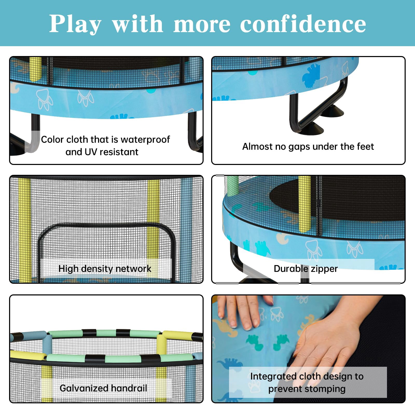 Baxluxe 55" Kids Trampoline with Safety Net, 7-in-1 Adjustable Height Design, 500lbs Weight Capacity for Indoor & Outdoor Use, Fun Mini Trampoline for Children Ages 3-8 Years Old, Blue