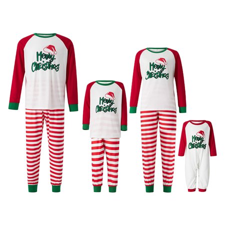 

Christmas Family Matching Pajamas Set Long Sleeve Round Neck Tops+Striped Trousers for Baby Adults Kids Nightwear Lounge Wear