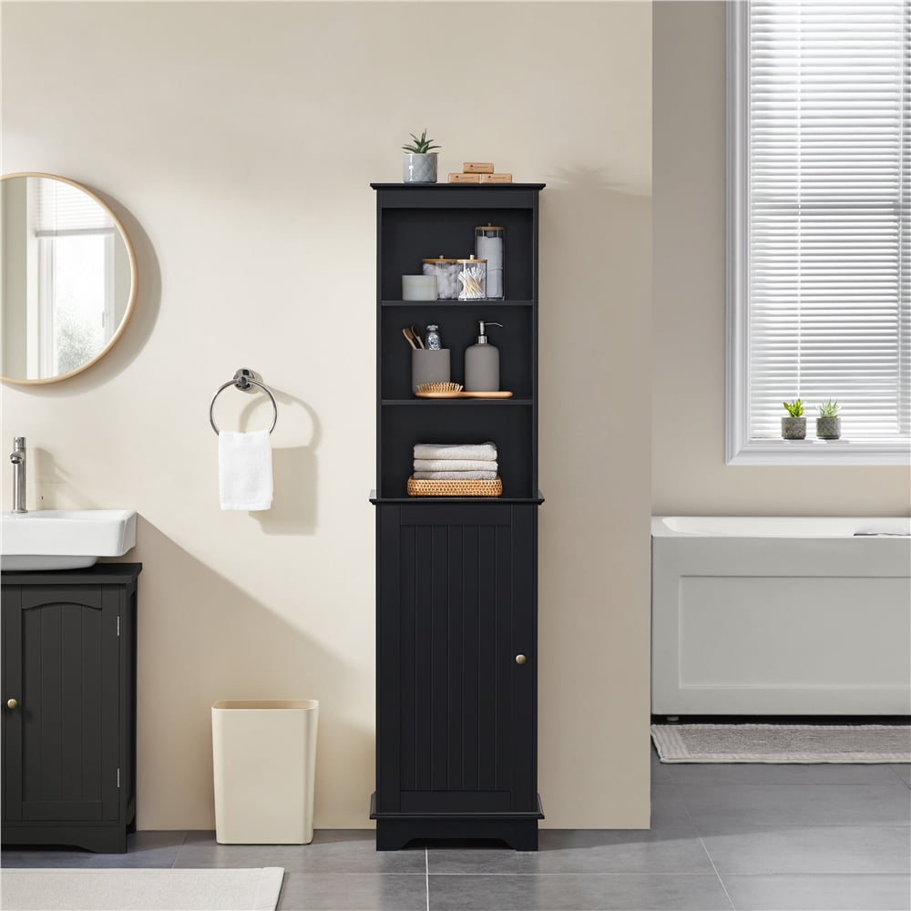 Yaheetech Freestanding Bathroom Storage Cabinet with Single Door, Black