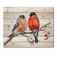 thumbnail image 3 of Designart 'Two Bullfinches On A Hawthorn Branch with Snowfall In Winter' Traditional Print on Natural Pine Wood, 3 of 5