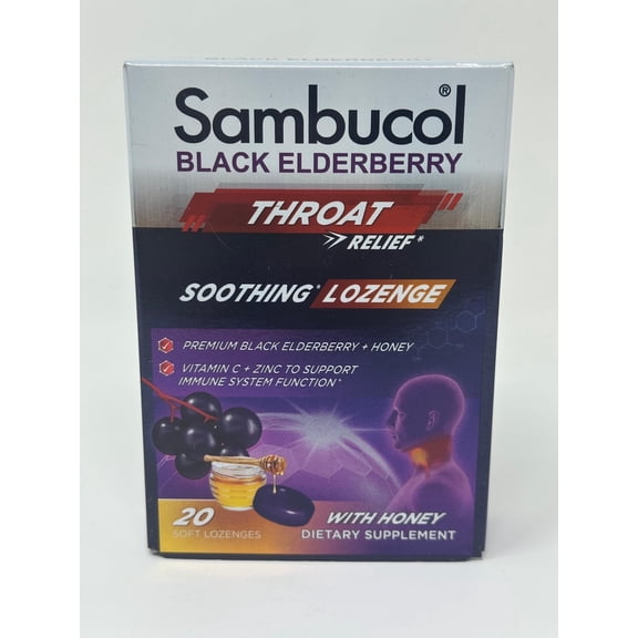 Sambucol Black Elderberry Pastilles Honey Vitamin C Zinc, 20 ct, 5 Pack