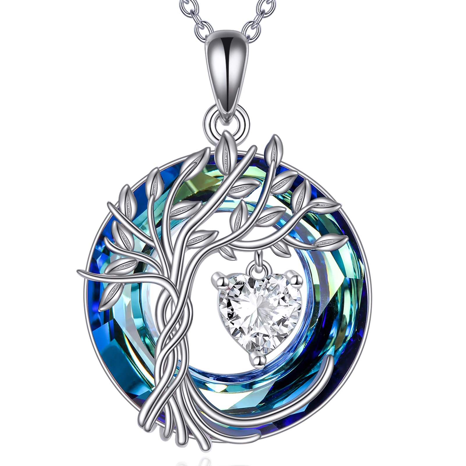 YAFEINI Tree of Life Necklace 925 Sterling Silver April Birthstone Pendant Necklaces with Crystal Anniversary Birthday Wedding Jewelry for Mom Her Wife Sister