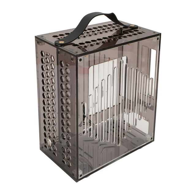 Miniature ITX PC Case, Clear Arcylic PC Case Portable, with Handle, Support 320MM GPU Size, Fully Ventilated Airflow, 360 Degree Open Hollow Airflow Case