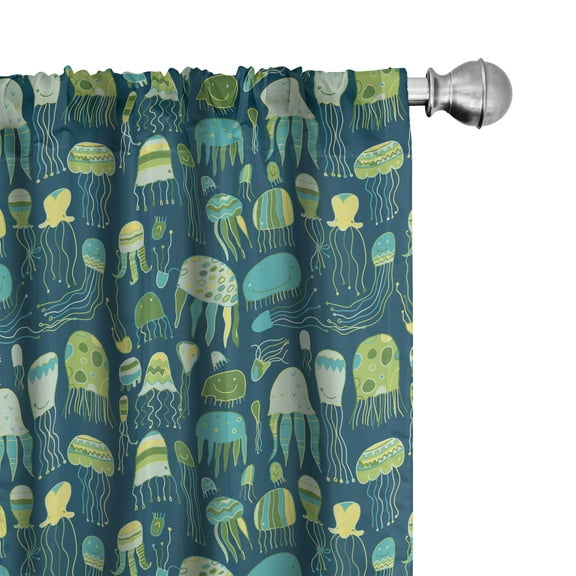 Ambesonne Jellyfish Curtains, Funny Sea Creatures, Pair of 28"x84", Multicolor