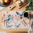 thumbnail image 2 of Butterfly Floral Placemats Set of 1, Watercolor Pink Blue Flower Butterflies Green Leaf Linen Texture Non-Slip Place Mats Washable Table Mats for Kitchen Dining Table Decorations Indoor/Outdoor, 2 of 9