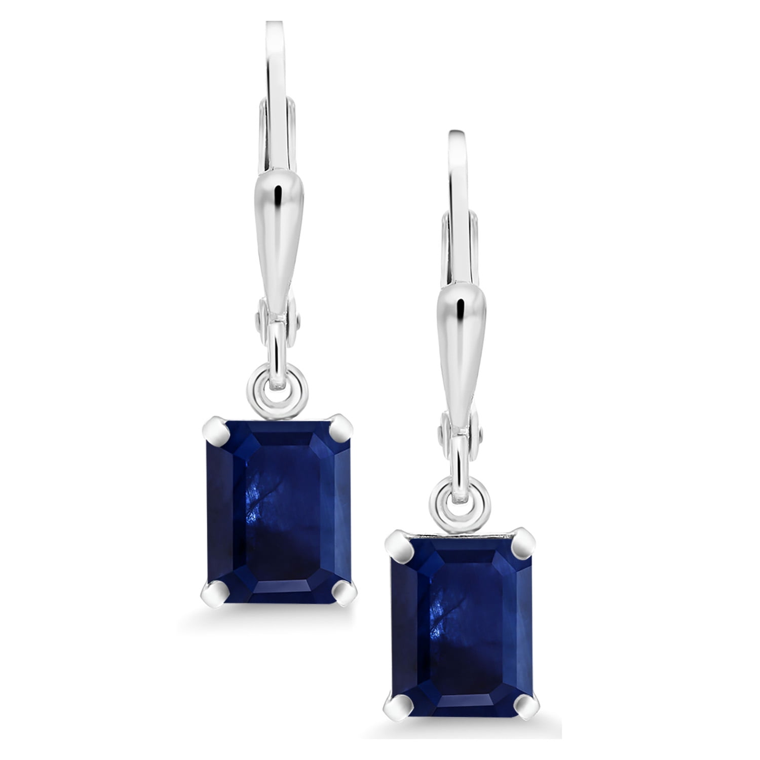 Gem Stone King 925 Sterling Silver Blue Sapphire Dangle Earrings for Women (2.42 Cttw, Gemstone September Birthstone, Octagon 8X6MM)