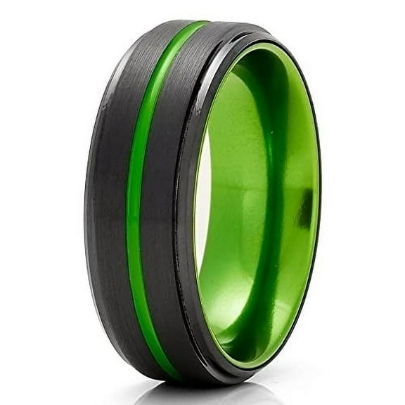 Green Tungsten Wedding Ring,Black Tungsten Ring,Green Wedding Band,8mm Wedding Ring,Man and Women,Green Ring