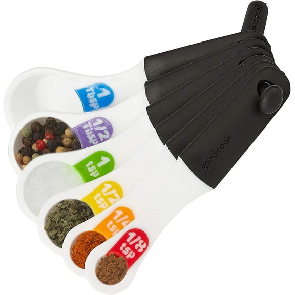Touch Measuring Spoon Set, White, GoodCook, 6 Pieces