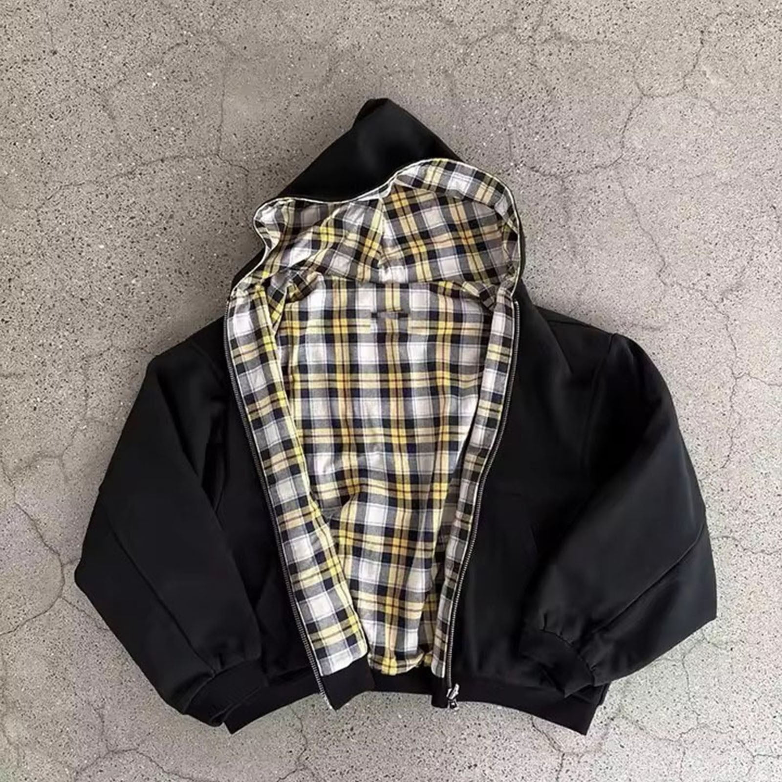 IWRICH Mens and Womens 20s Reversible Hoodies Plaid Preppy Hoodie Streetwear Vintage Zipper Hooded Sweatshirt XL