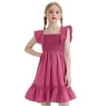 thumbnail image 4 of Kovlvoll Summer Dress Girls Clothes Ruffled Short Sleeve Pleated Square Neck A-Line Fashion Dresses for Middle Girl, 4 of 7