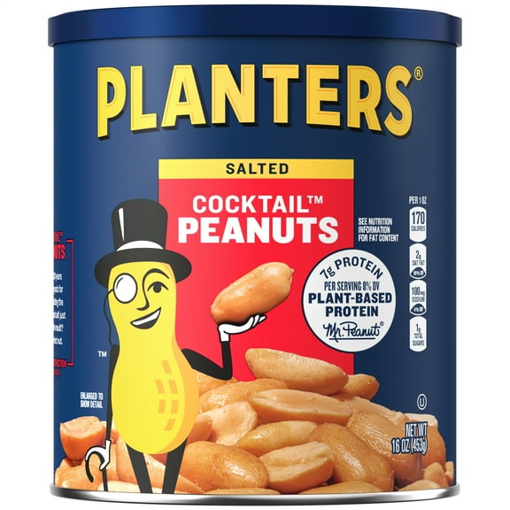 PLANTERS Salted Cocktail Peanuts, Party Snacks, Plant Based Protein, 16 oz Steel Can