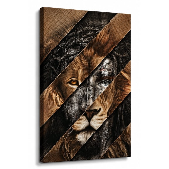 Jesus and Lion Vintage Christian Framed Canvas Wall Art, Bible Verse Scripture Home Decor for Office Living Room Bedroom, Inspirational Religious Wall Decor Gift