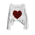 thumbnail image 5 of Women's Knit Valentine's Day Blouse Long Sleeve Crewneck Heart Graphic Print Pullover Top White-1 S, 5 of 5