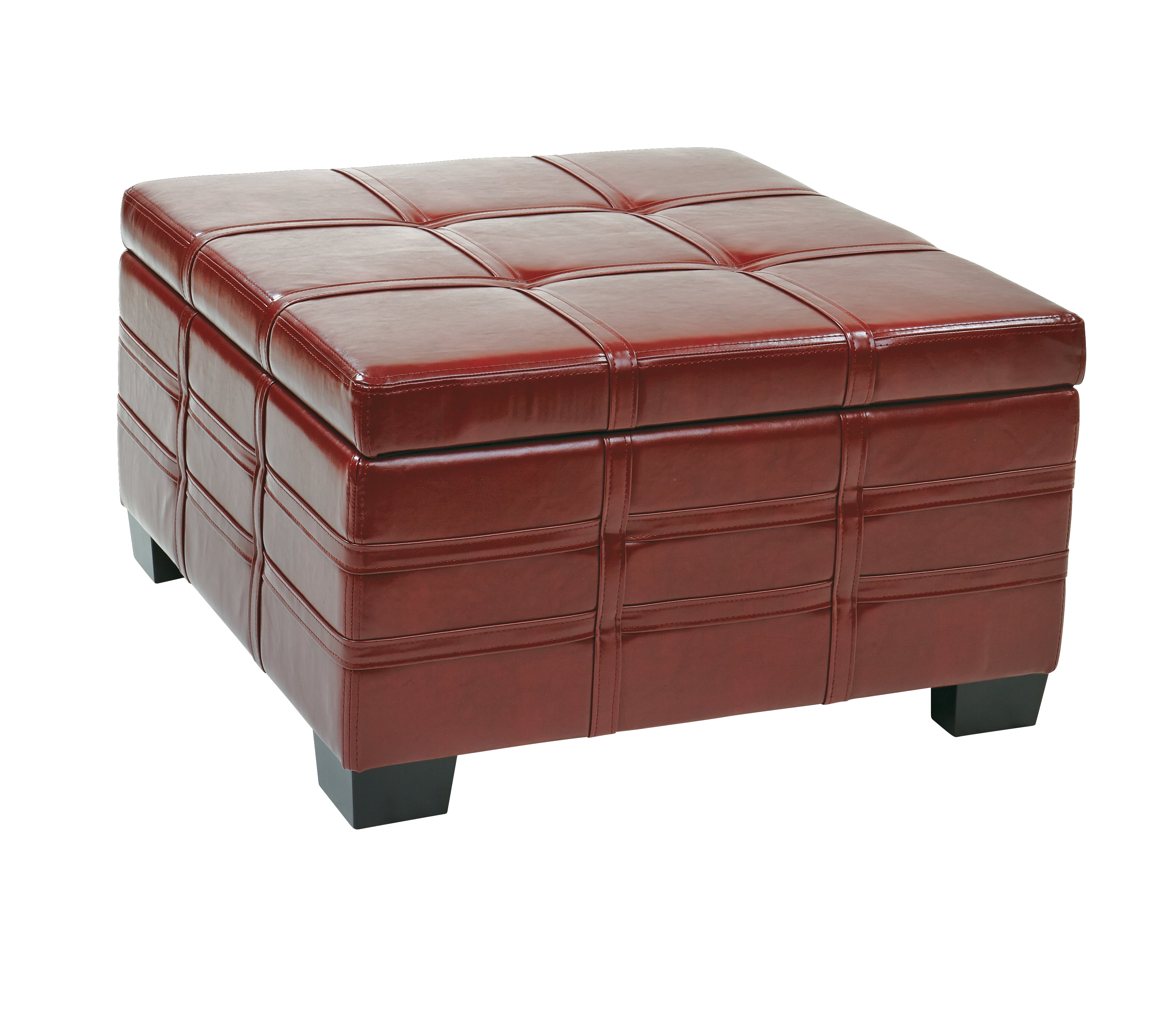 OSP Home Furnishings Detour Strap Ottoman with Tray in Crimson Red