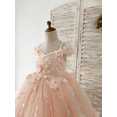 thumbnail image 4 of Princess 3D Floral Flower Girls Dresses with Bow Cold Shoulder Kids Ball Gown Beaded Puffy First Communion Dresses, 4 of 12