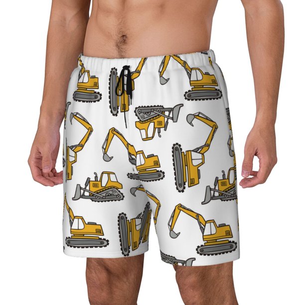 Balery Funny Excavator Bañador para hombre, shorts de playa de secado rápido con entrepierna y forro de compresión-XX-Large