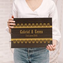 Darling Souvenir Personalized Engraved Laser Cut Wedding Guest Book Wooden Cover Sign-in Book Registry Guestbook Scrapbook-ZJ