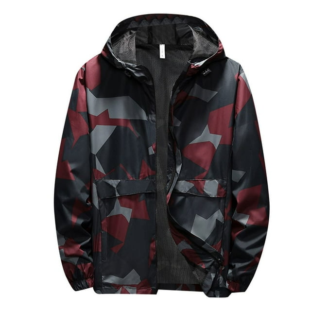 Men‘s Autumn And Winter Printed Hooded Windproof Thin Jacket Coat Top Blouse