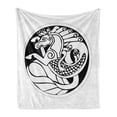 thumbnail image 1 of Celtic Soft Flannel Fleece Throw Blanket, Druidic Astronomical of Unicorn Water Horse in Circle Pattern Artwork, Cozy Plush for Indoor and Outdoor Use, 70" x 90", Black and White, by Ambesonne, 1 of 6