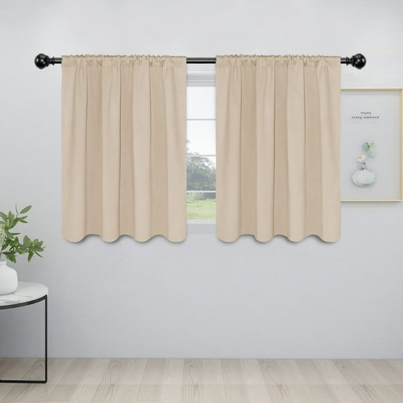 Cortinas Blackout con Funda para Barra Fácil 42x36 cm Beige 2 Paneles