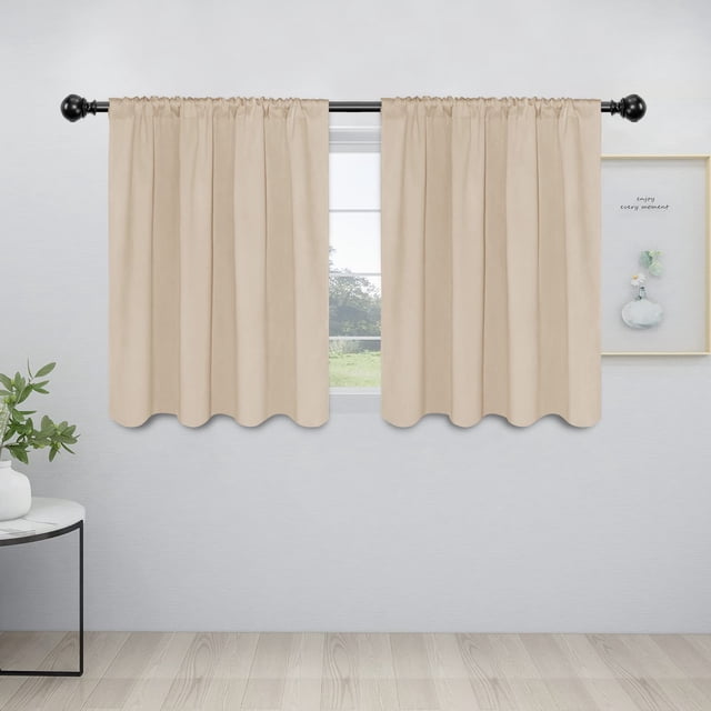 Cortinas Blackout con Funda para Barra Fácil 42x36 cm Beige 2 Paneles